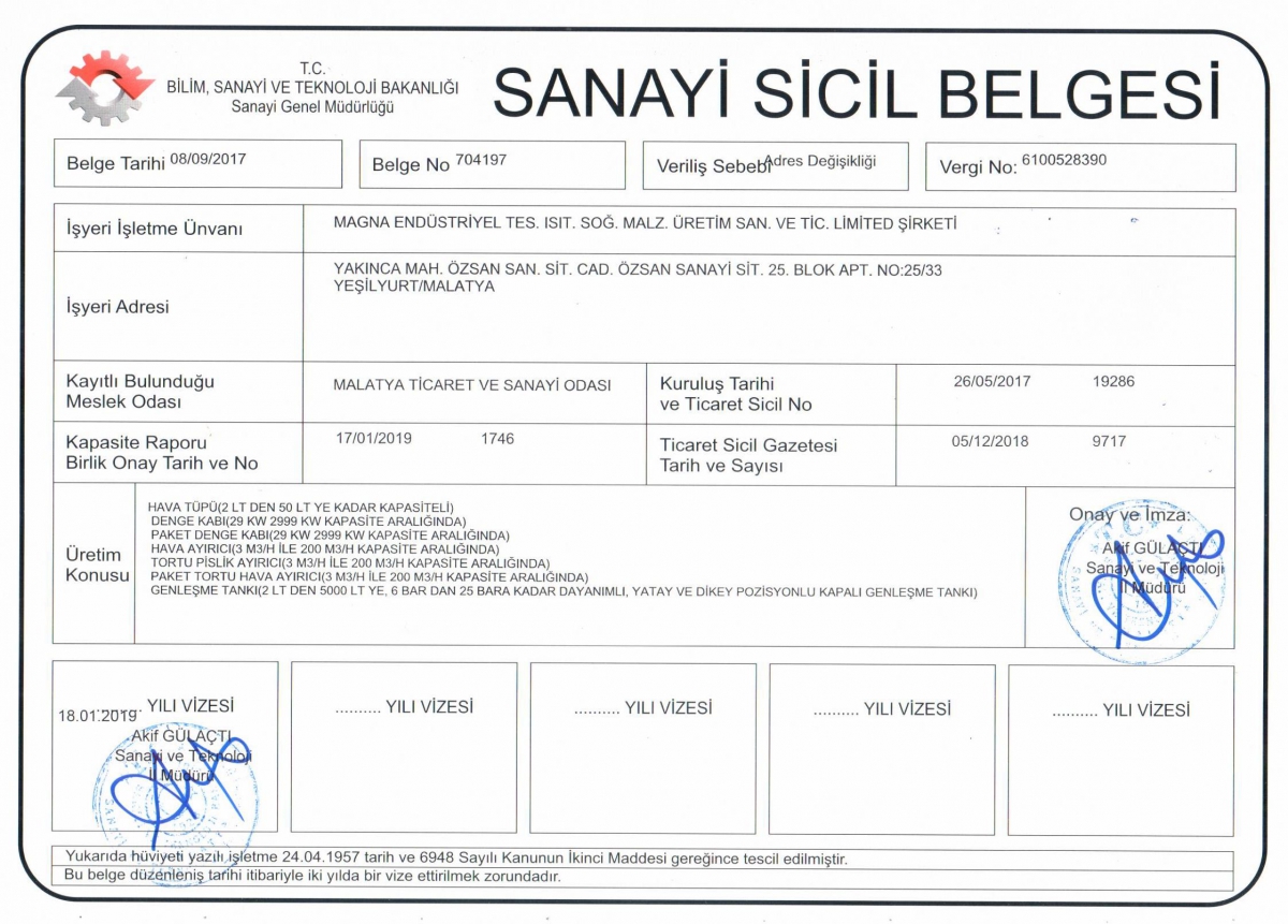 Sanayi Sicil Belgemizi Yeniledik